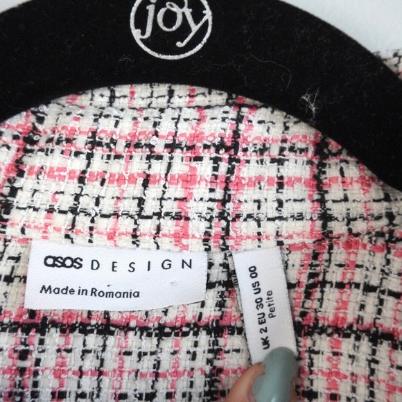 ASOS Design Boucle Smock Mini Shirt Dress with Peplum Hem Sz 00 EUC Feminine - Picture 7 of 8